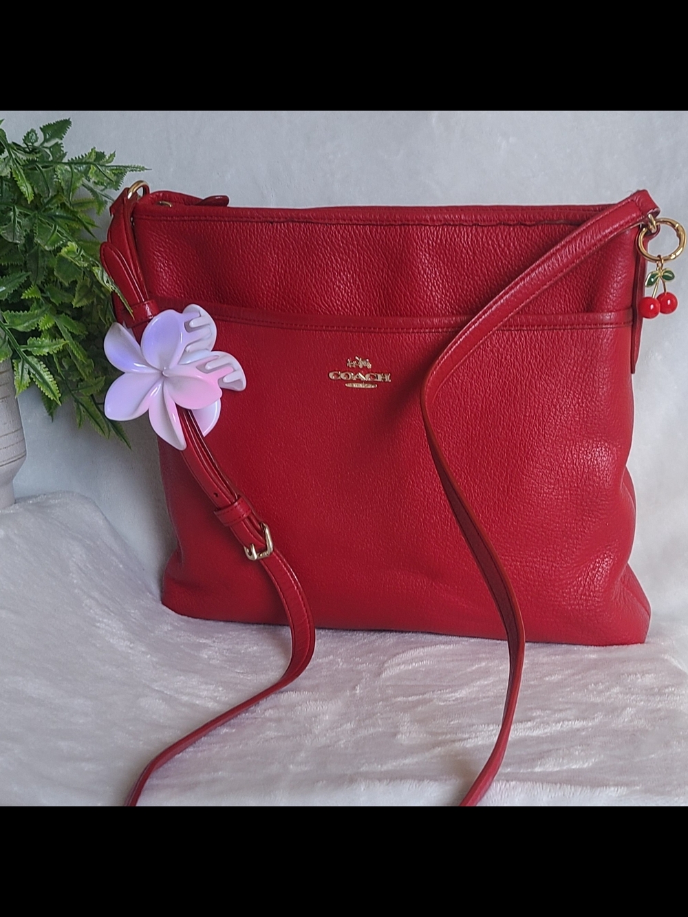 COACH Red Pebbled Leather Crossbody Bag - Picture 7 of 9